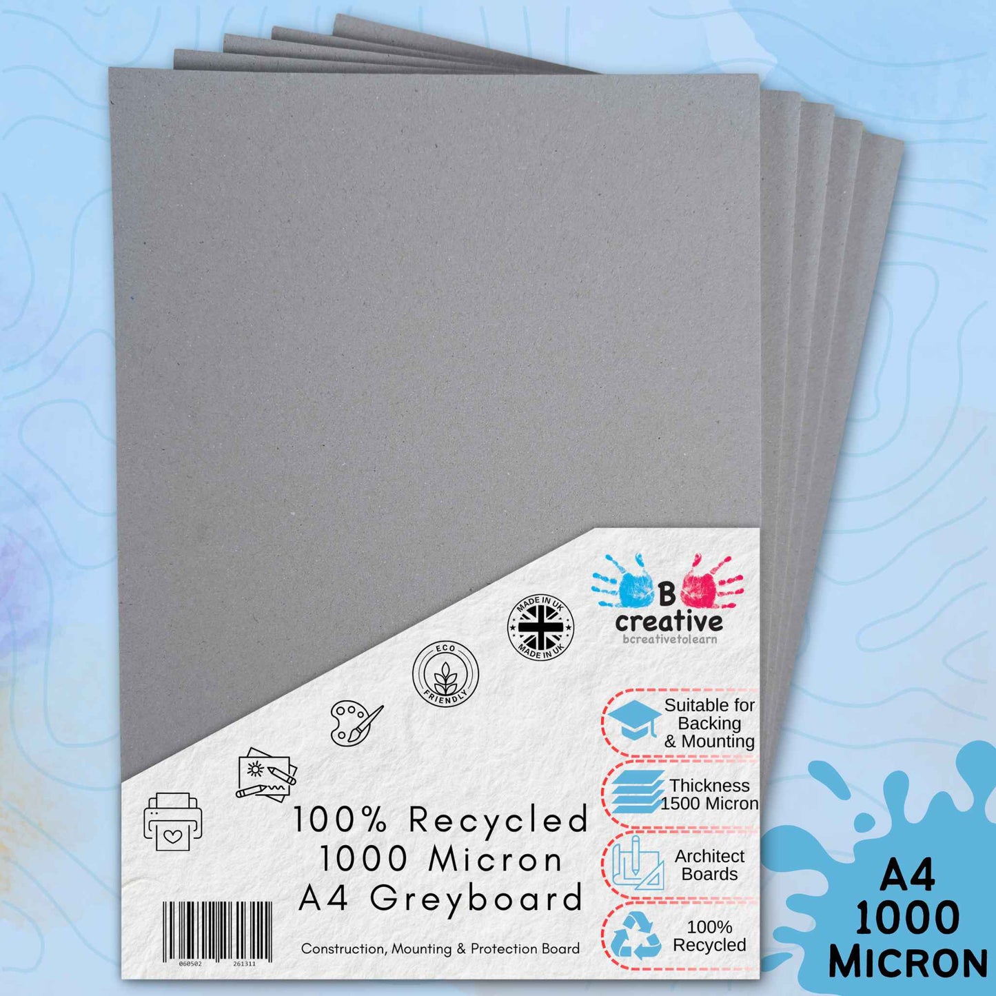 A4 Greyboard Sheets – 1000 Micron (1 mm) Heavyweight | Recycled Craft & Mount Board