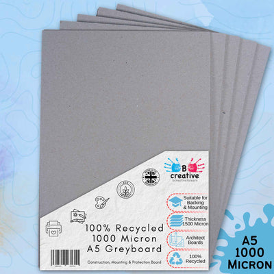 A5 Greyboard Sheets – 1000 Micron (1 mm) Heavyweight | Multiple Pack Sizes, Recycled Craft & Mount Board