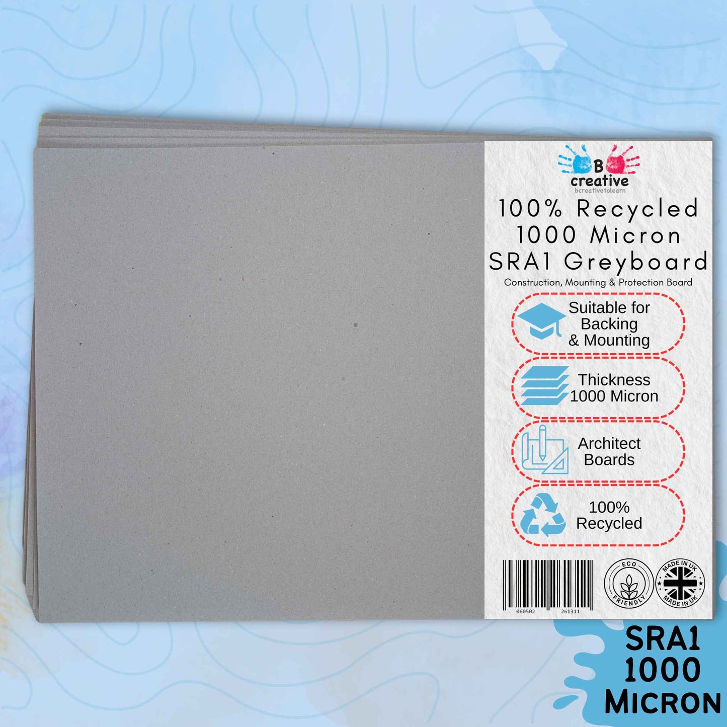 SRA1 Greyboard Sheets – 1000 Micron (1 mm) Heavyweight | Recycled Craft & Mount Board