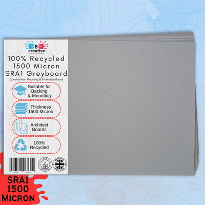 SRA1 Greyboard Sheets – 1500 Micron (1.5 mm) Heavyweight | Pack of 44, Recycled Craft & Mount Board