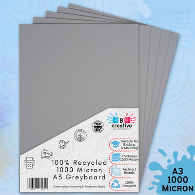 A3 Greyboard Sheets – 1000 Micron (1 mm) Heavyweight | Multiple Quantities, Recycled Craft & Mount Board