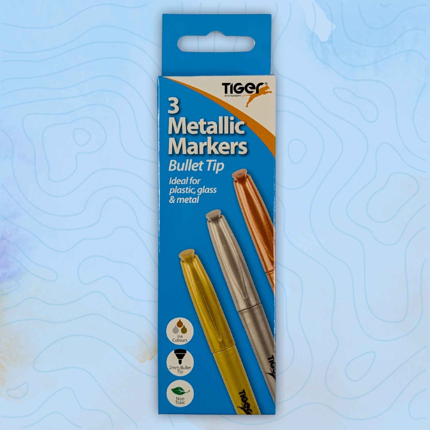 Metallic Marker Pens Non-Toxic Bullet Tip Pack of 3 Gold Silver Bronze