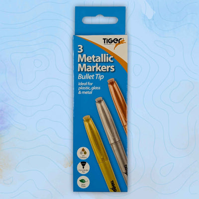Metallic Marker Pens Non-Toxic Bullet Tip Pack of 3 Gold Silver Bronze