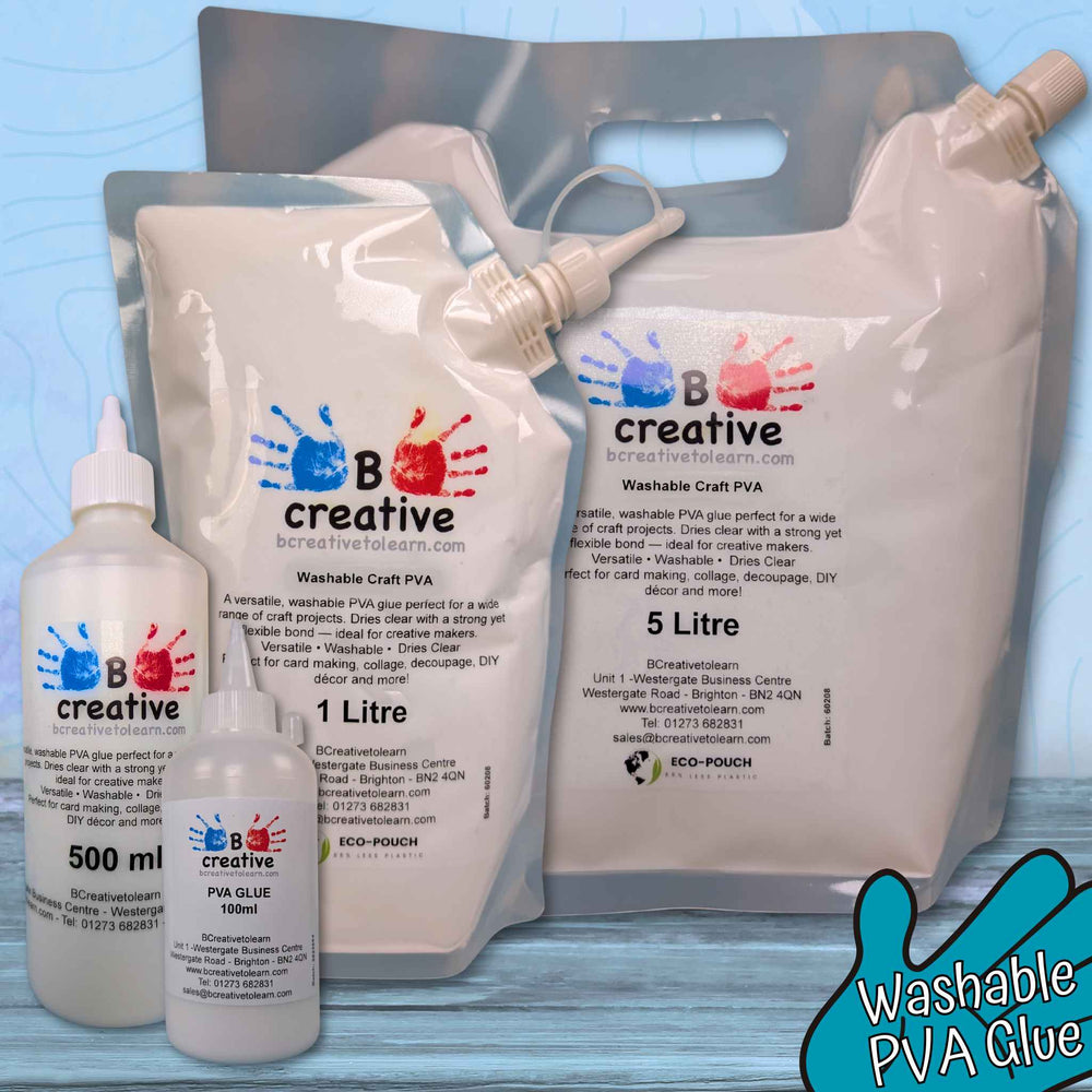 Washable PVA Glue – Strong Craft Glue (100ml, 500ml, 1 Litre & 5 Litre Eco Pouch)