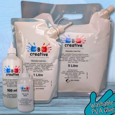 B Creative washable PVA glue packaging on a blue background