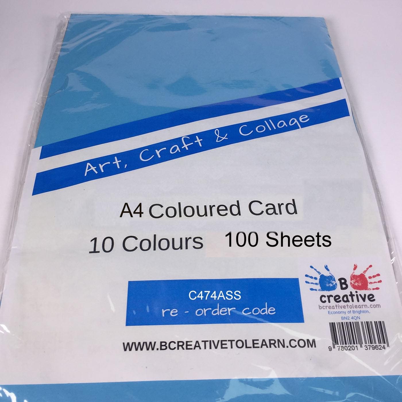 100 Sheets A4 Multi Coloured Craft Card 160gsm 10 Colours
