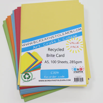 100% Recycled A5 Brite Colour Card 285gsm 100 Sheets