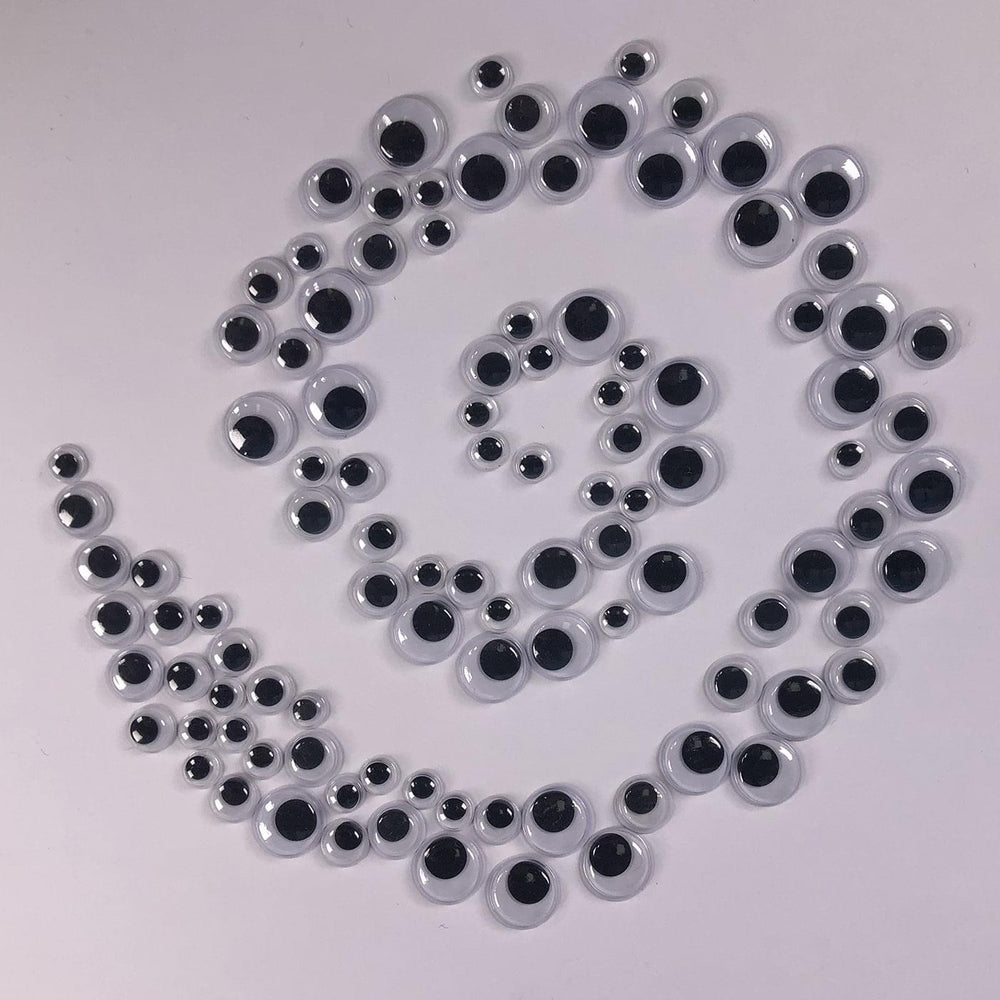 100 Black Peel & Stick Wiggly Eyes Assorted Sizes