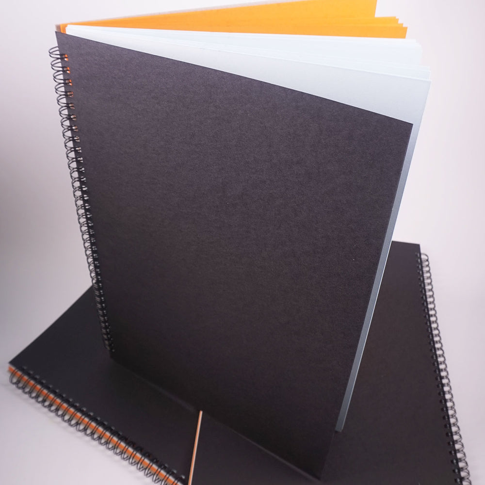 Oversize A4 Hardback Project Book Black Cover 20 Blue & Orange Pages