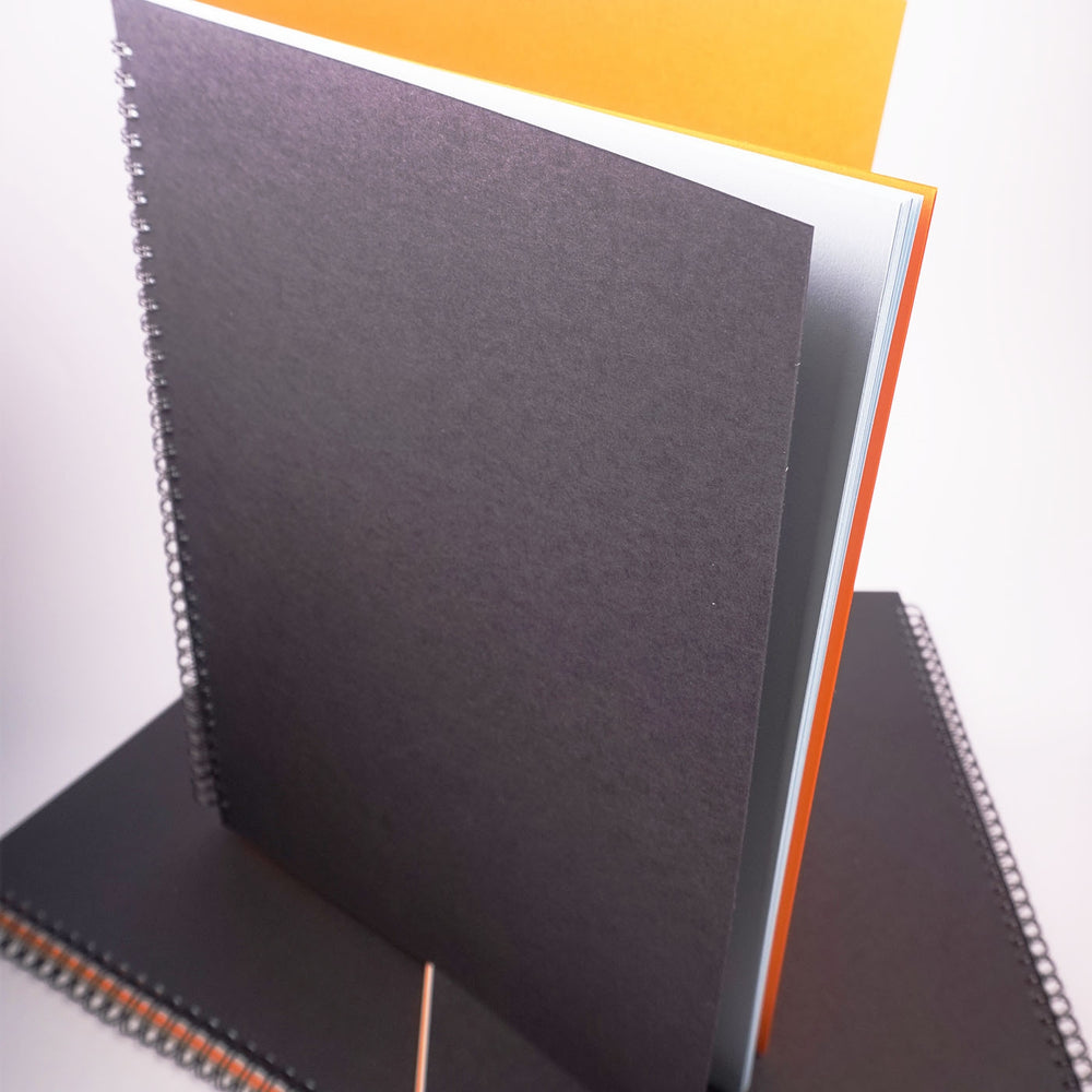 Oversize A4 Hardback Project Book Black Cover Blue and Orange pages - 10 pack