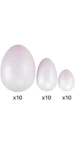 White Polystyrene Eggs Mix Sizes Pack of 30