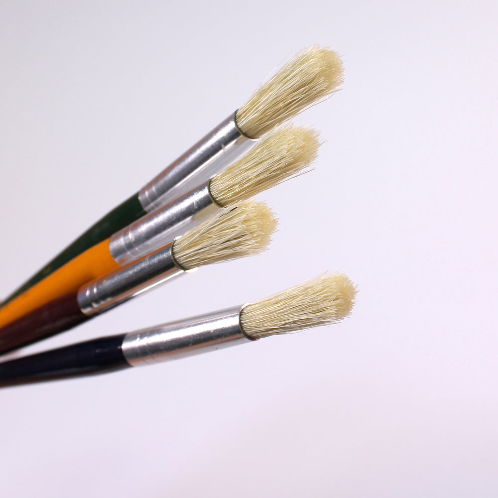 Assorted Colour Round Tip Hog Bristle Brushes Size 12 Pack of 4
