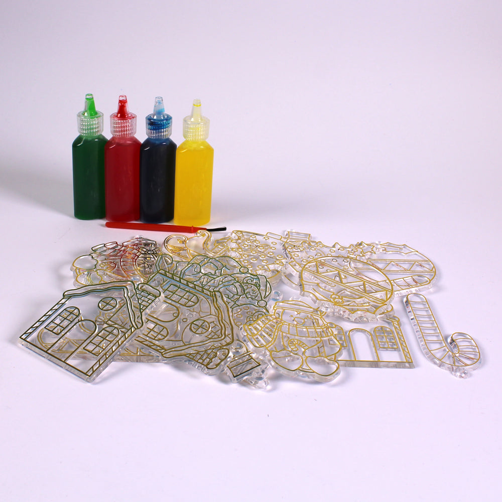Glass Painting Christmas Decoration Set Includes Glass paint, Brush, Thread and Shapes