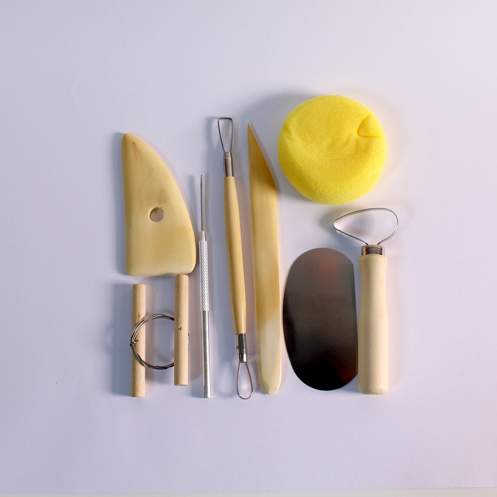 Clay Pottery Wood and Metal Tools Set of 8
