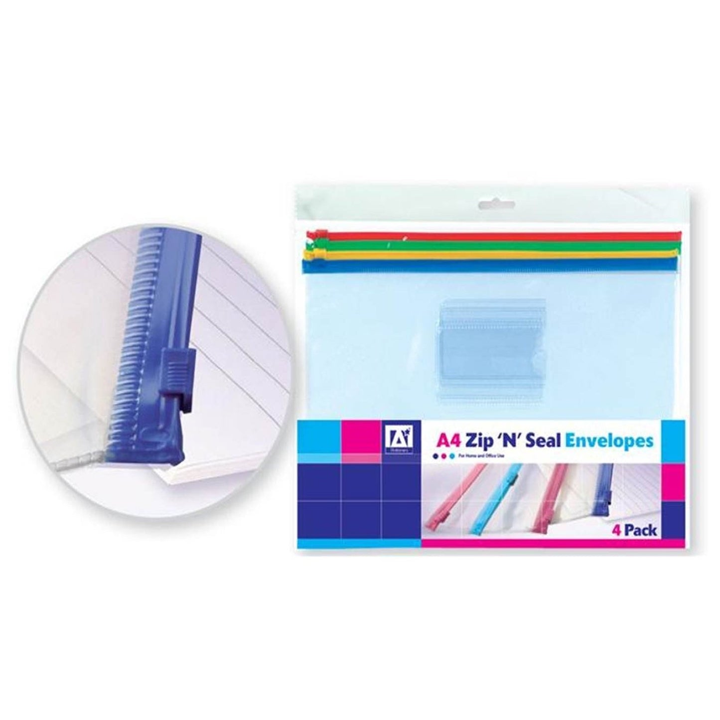 A4 Zip and Seal Plastic Envelopes Pack of 4