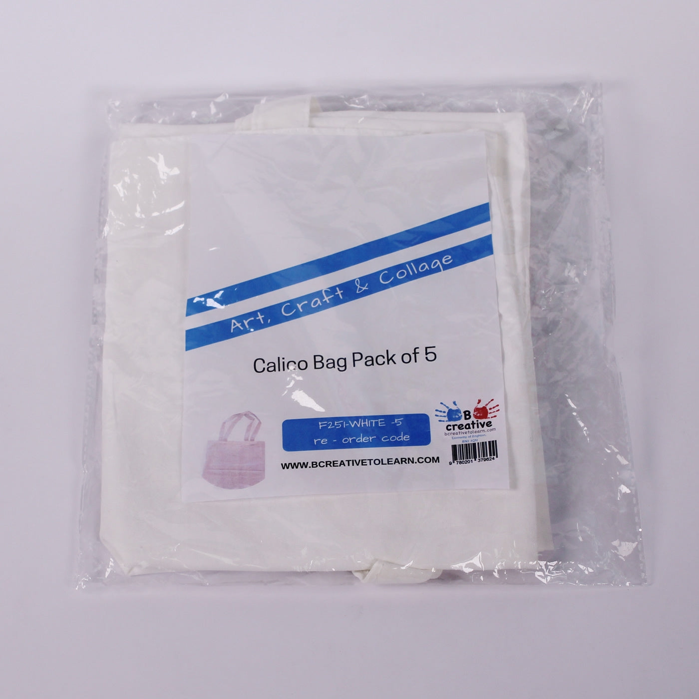 Pack of 5 Large White Cotton Bags