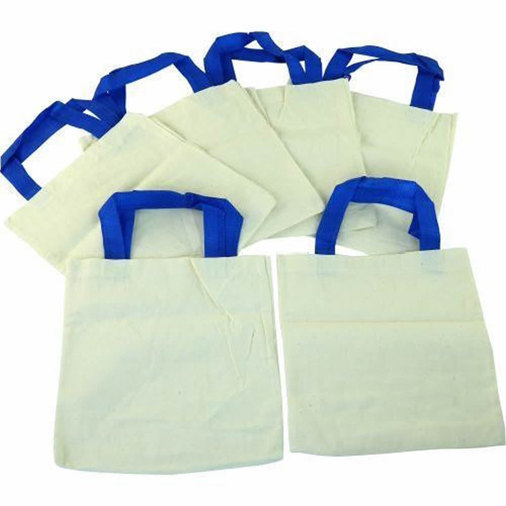 Plain Cotton Bags with Blue Handles