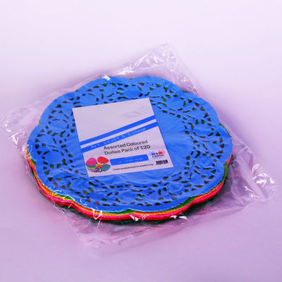 bright coloured paper doilies
