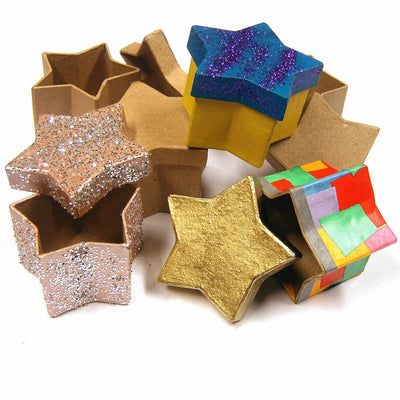 Image of decorated Papier Mache star boxes