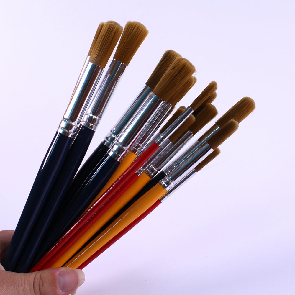 Assorted Colour Round Tip Golden Nylon Paint Brushes Mix Sizes Pack of 30