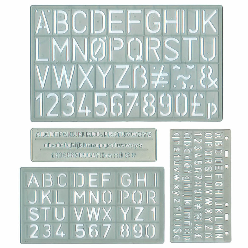 Plastic Assorted Letter and Number Stencils Pack of 4 Sheets