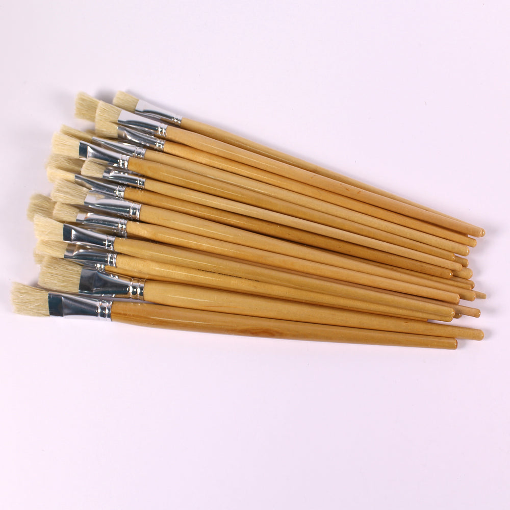 Long Handle Flat Tip Hog Bristle Brushes Sizes 4, 6, 8, 10, 14 and 18 Pack of 60