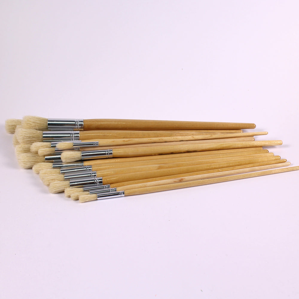 Long Handle Round Tip Hog Bristle Brushes Sizes 8, 12 and 18 Pack of 30
