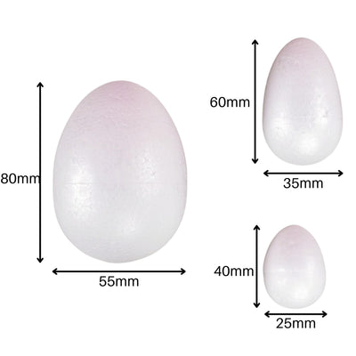 White Polystyrene Eggs Mix Sizes Pack of 30