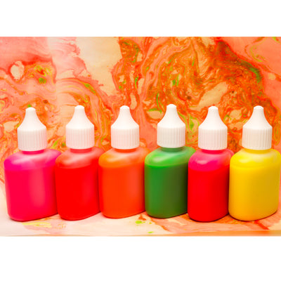 Ready to Use Fluorescent Marbling Inks, 6 x 25ml Bottles