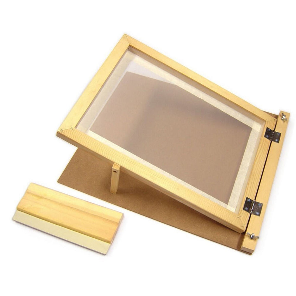 A4 Screen Printing Frame with Hinged Backplate and Squeegee