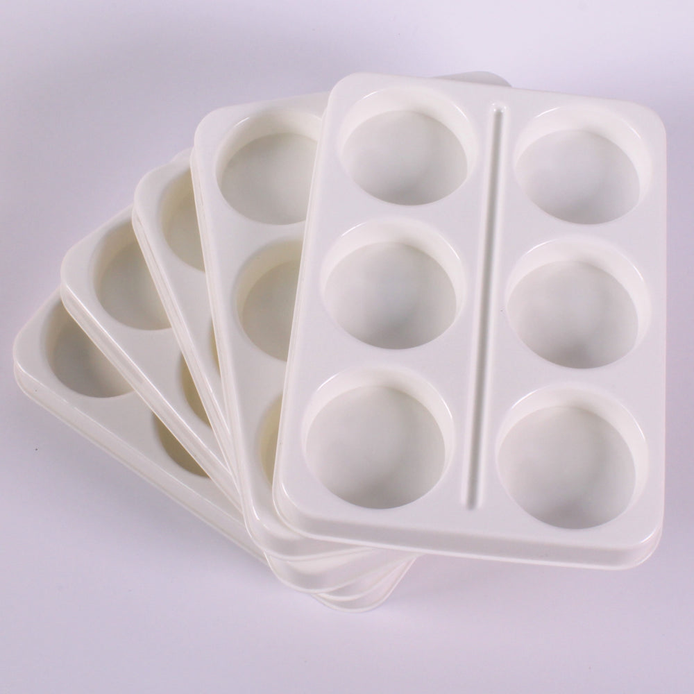 Deep 6 Well White Plastic Paint Mixing Palettes