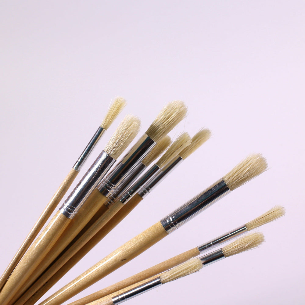 Short Handle Round Tip Hog Bristle Brushes Sizes 8, 10 and 14 Pack of 30
