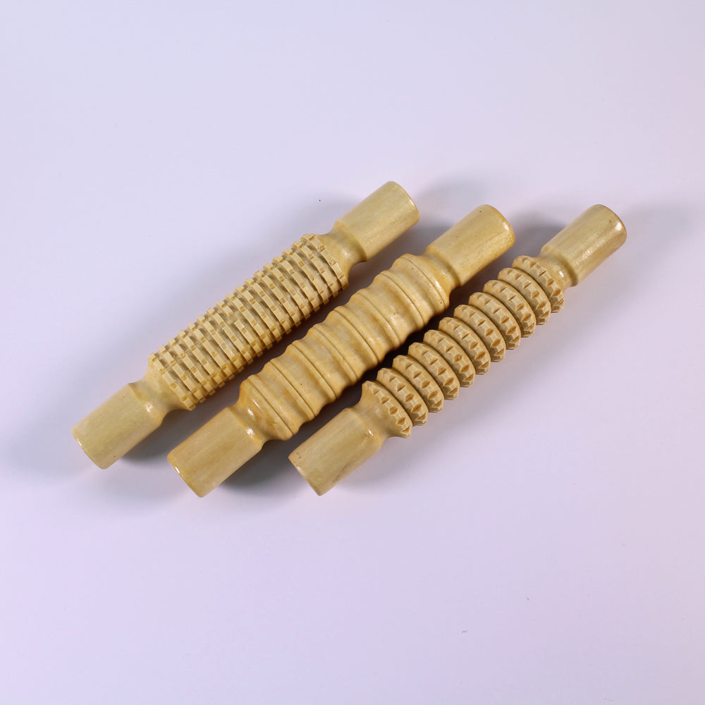 Patterned Surface Wooden Rolling Pins Pack of 3