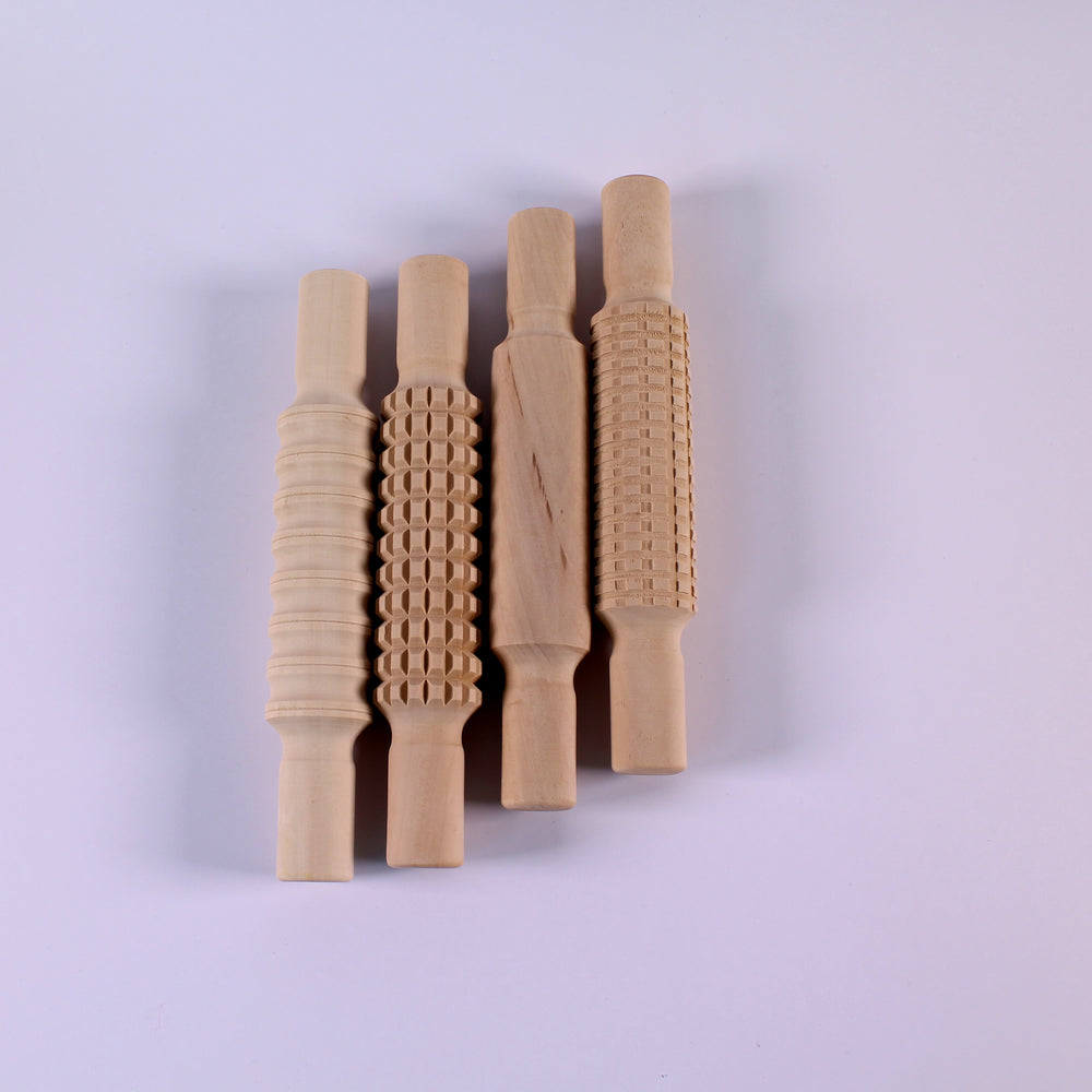 Patterned Surface Wooden Rolling Pins Pack of 4
